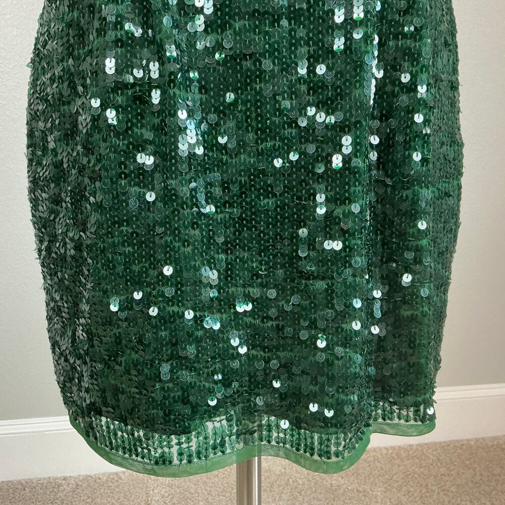 Mac Duggal 93646 Green Cocktail Party Dress Sequined V-Neck Mini Sheath Size 6 - Picture 9 of 13